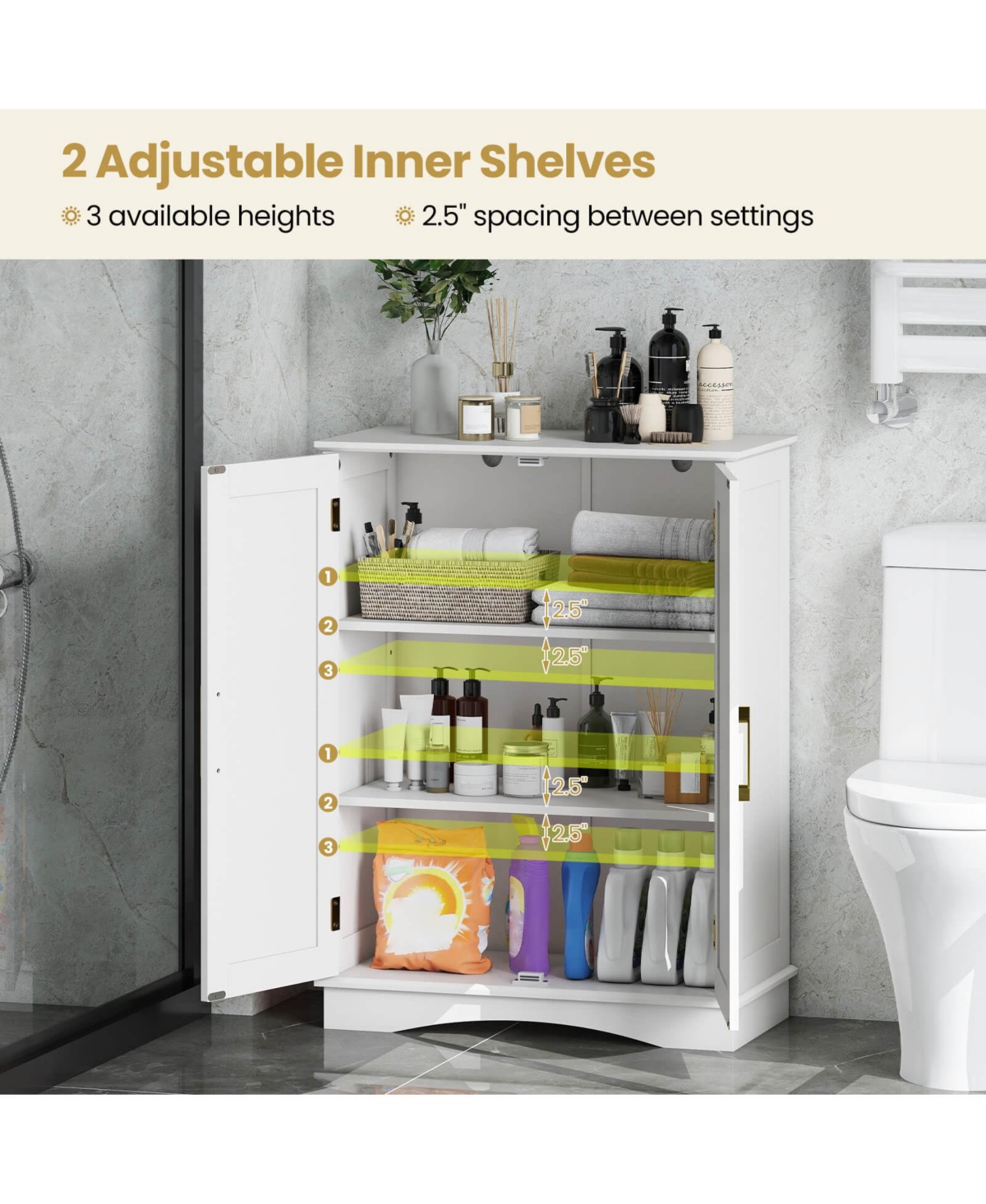 Costway Floor Storage Cabinet Modern Storage Organizer with Adjustable Shelves &2 Doors