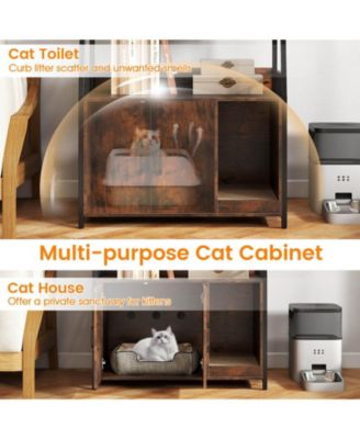 Cat Litter Box Enclosure with Storage Shelves Scratching Pad Charging Station