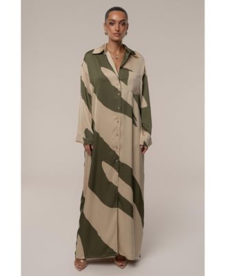 Women's Satin Safari Maxi Dress