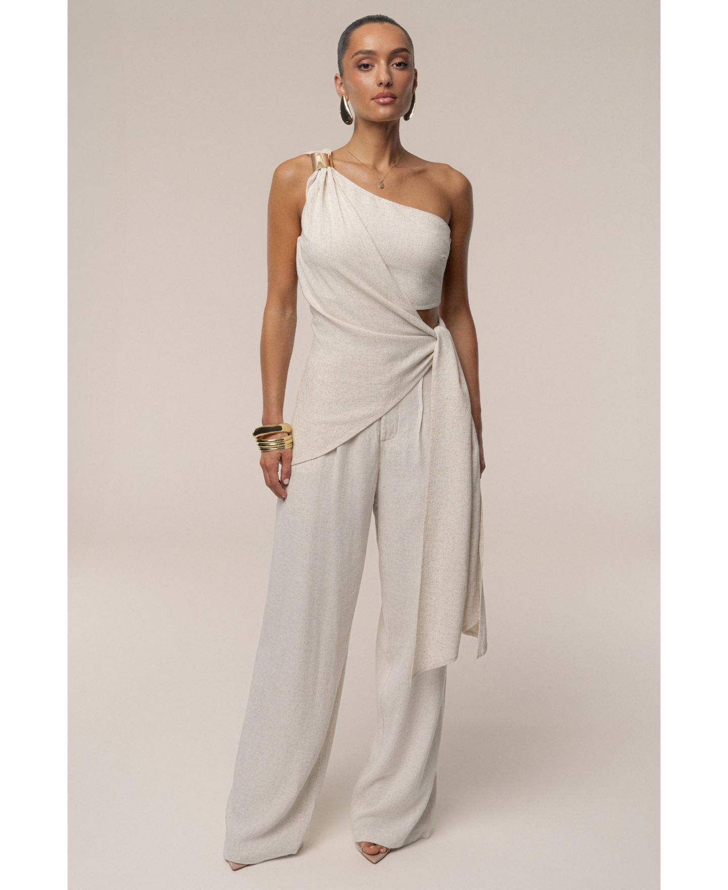 Женский топ JLUXLABEL Palmera One Shoulder Top, цвет: Бежевый — фото 6