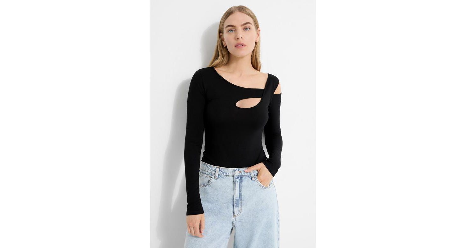 Women's Lotte Long-Sleeve Jersey Top with Front and Back Oval Cutouts