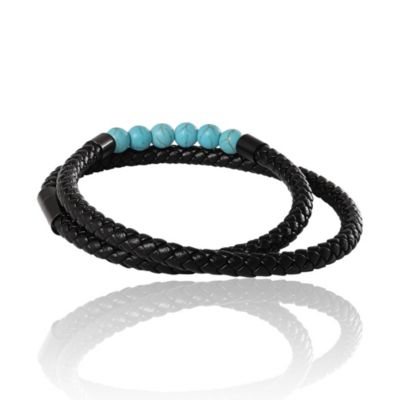 Leather & Turquoise Beaded Bracelet - 16.5''