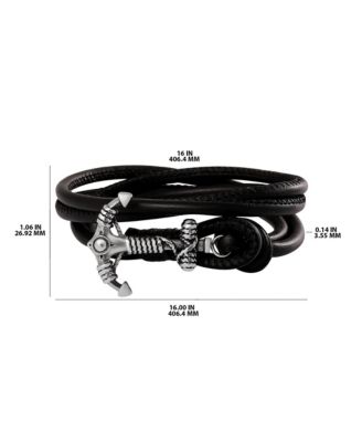 Mens Black Leather Anchor Wrap Bracelet with Adjustable Fit