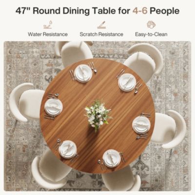 47-Inch Fluted Farmhouse Round Dining Room Table for 4-6 Kitchen Use