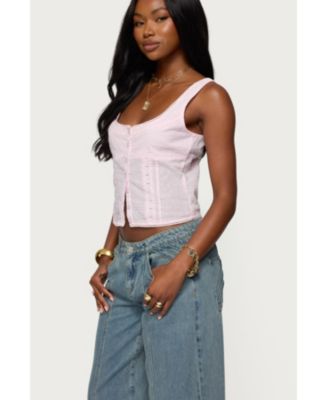 Women's Embroidered Cotton Button Up Top