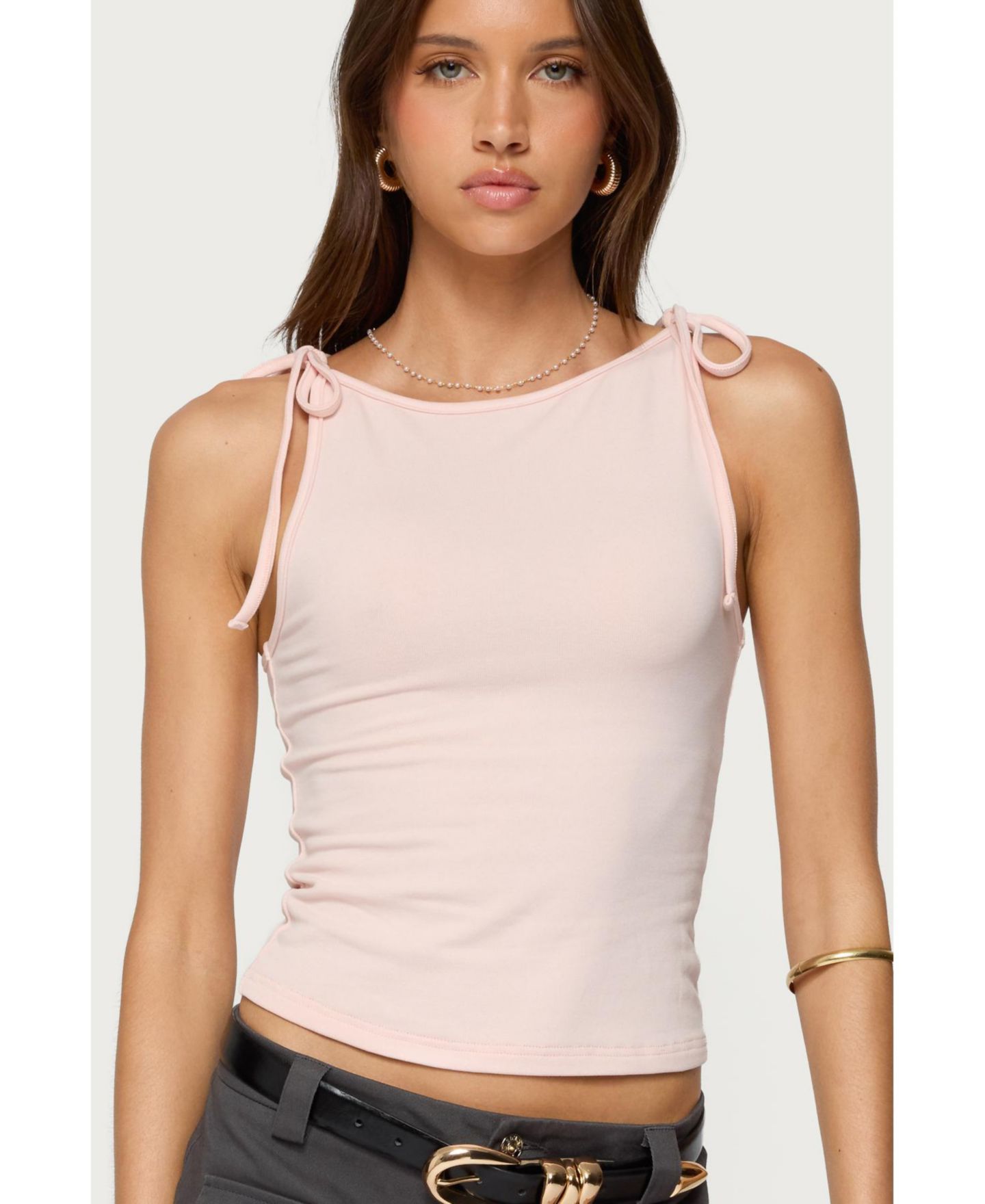 Женский топ Edikted Chrissy Tie Strap Tank Top, цвет: Светлый розовый — фото 1