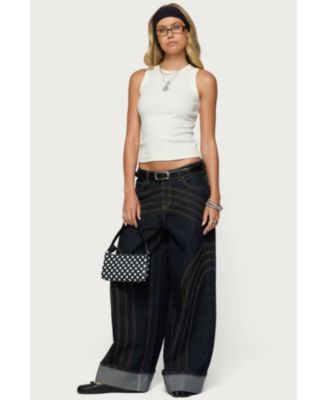 Women's Cuffed Low Rise Wide Leg Jeans