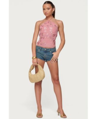 Women's Embroidered Bead & Sequin Halter Top