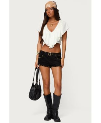Women's Studded Faux Suede Micro Shorts
