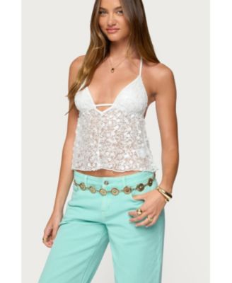 Women's Meela Sequin Net Halter Top