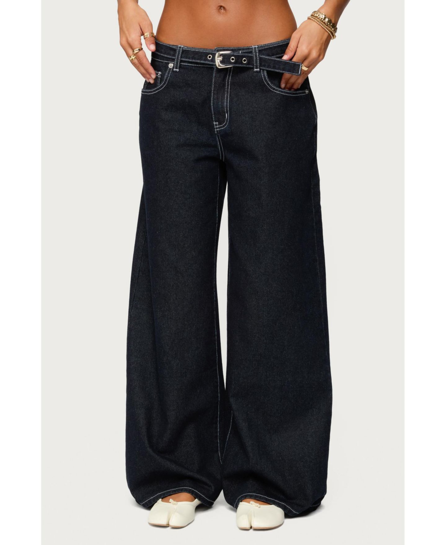 Женские джинсы Edikted Karah Belt Low Rise, цвет: Тёмный синий — фото 1
