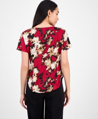 Women's Printed Boat-Neck Short-Sleeve Top