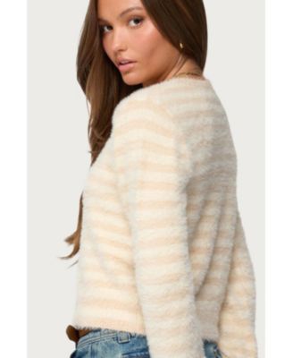 Women's Aria Striped Fuzzy Knit Cardigan