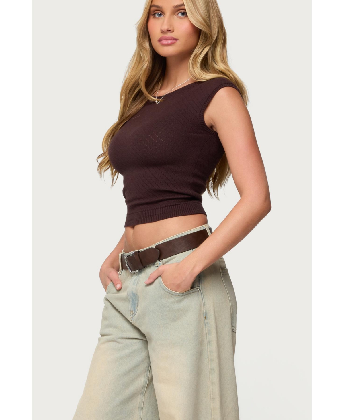 Edikted Women's Jarah Pointelle Knit Boat Neck Top