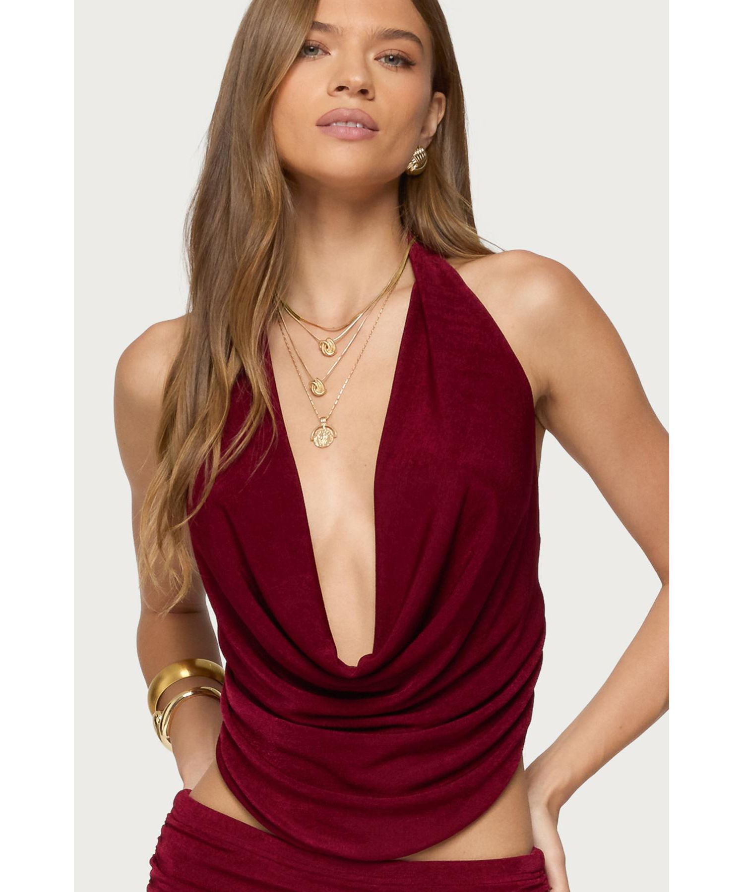 Womens Caspia Cowl Neck Backless Top