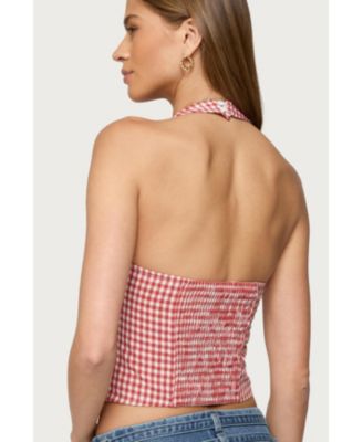 Womens Evan Gingham Button Up Halter Top