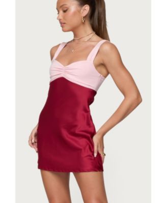 Women's Contrast Satin Effect Mini Dress