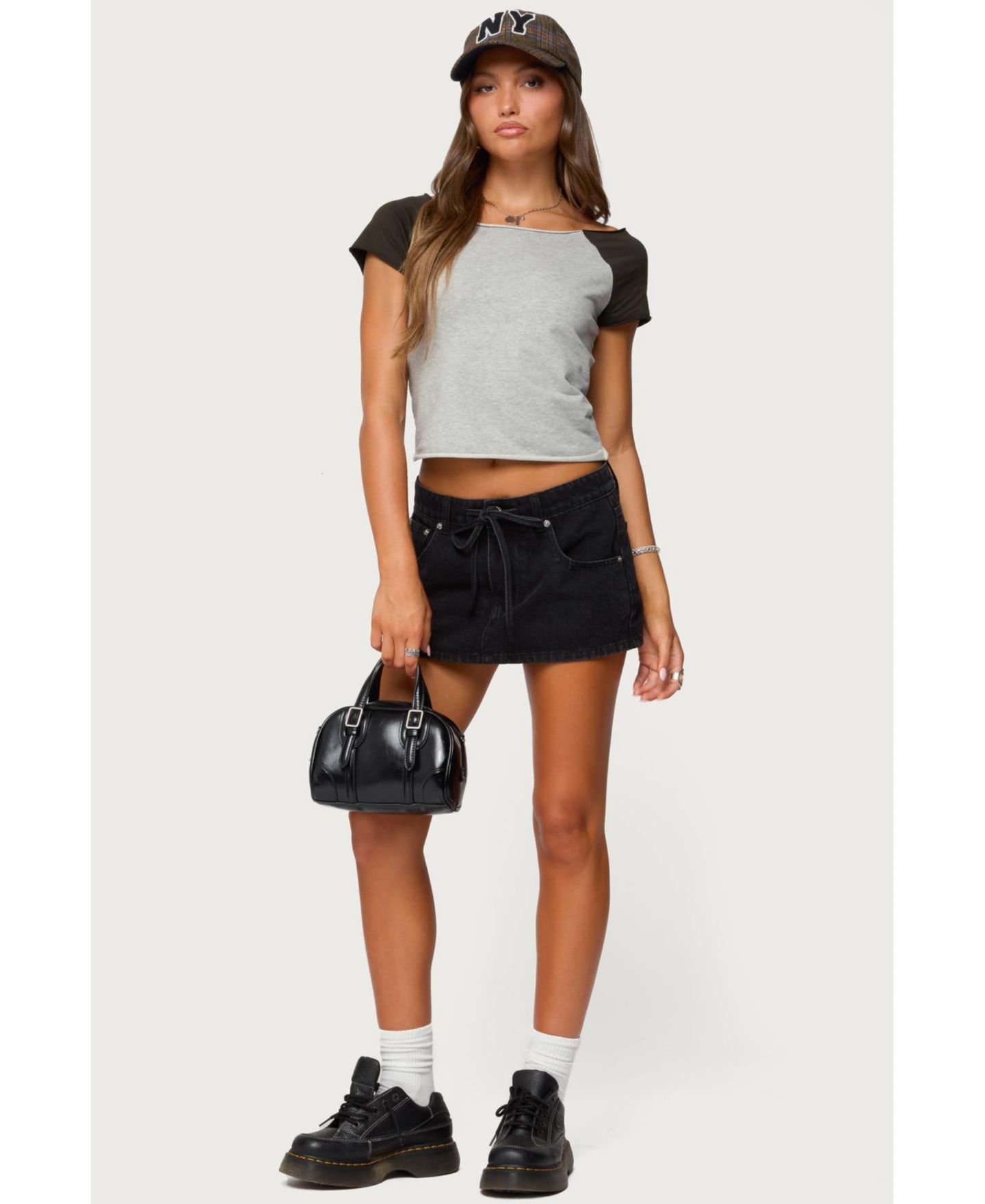 Женская футболка Edikted Liva Contrast Raglan, цвет: Серый меланжевый — фото 5