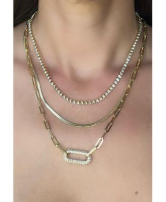 18K Gold Plated 3-Pc. Layered Necklace Set with Pave Accents