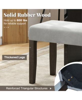 Set Of 2 Upholstered Bedroom Bench w/Padded Seat & Solid Wood Legs for Dining Room