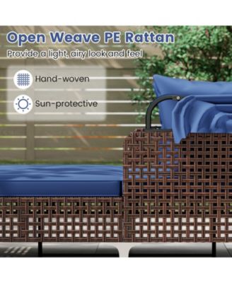 Outdoor Daybed w/ Retractable Canopy PE Wicker Rattan Patio Double Chaise Lounger