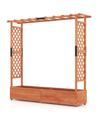 Raised Garden Bed Planter Box w/ Side & Top Trellis for Vine Climbing Plants