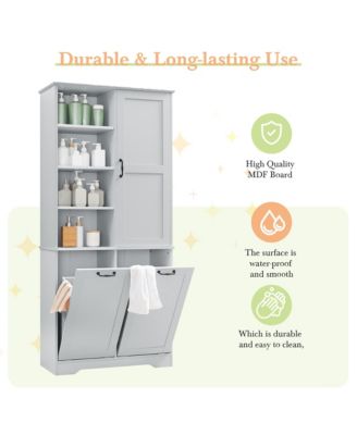 Bathroom Storage Cabinet with Doors Drawers Tilt-Out Laundry Hamper and Adjustable Shelves