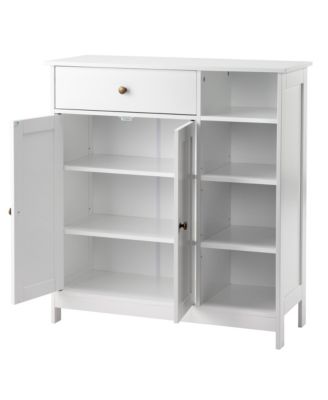 Double-Door Bathroom Cabinet with Adjustable Panels, Drawer, and Side Shelves