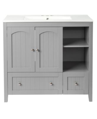 35.4"W MDF 2 Drawers & Double Doors Lacquered Bathroom Vanity Cabinet