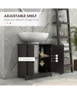 23.5"W Coffee MDF Pedestal Sink Storage Cabinet with Shelves