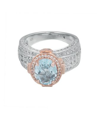 Suzy Levian Two-Tone Sterling Silver Oval Cut Center Topaz Cocktail Milano Ring