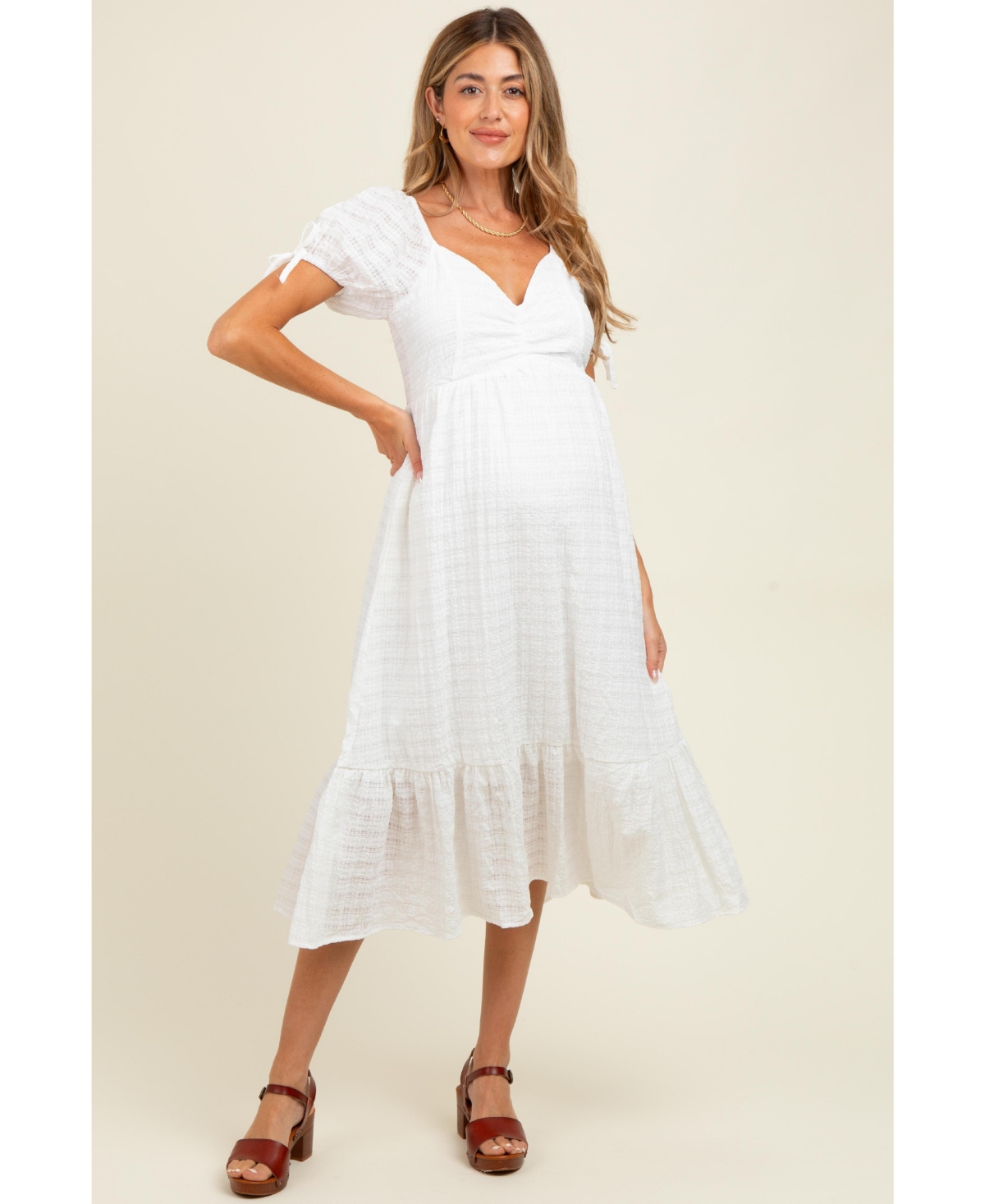 Pinkblush Ivory Solid Sweet Heart Maternity Dress