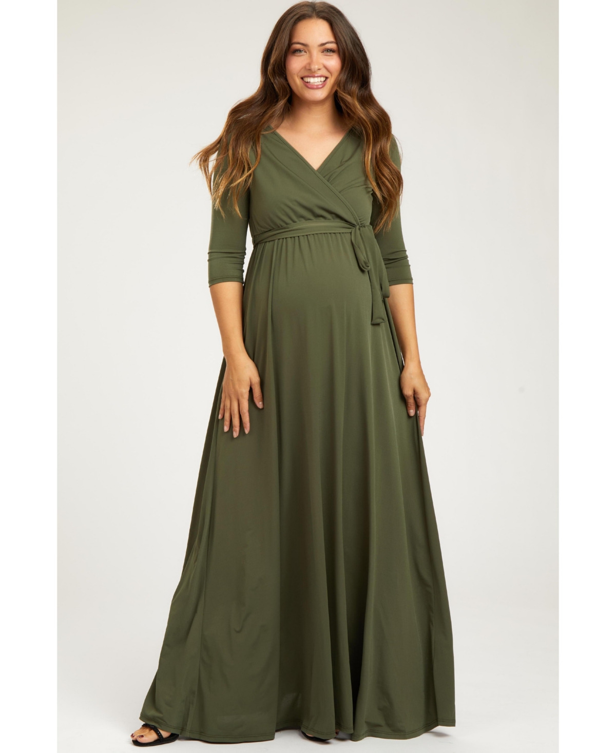Pinkblush Maternity Olive Green Draped 3/4 Sleeve Maxi Dress