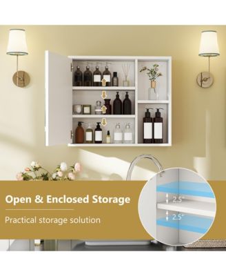 25" Engineered Wood, Silver Mirror Wall Mounted Storage Organizer w/ Single Mirror Door Bathroom Medicine Cabinet