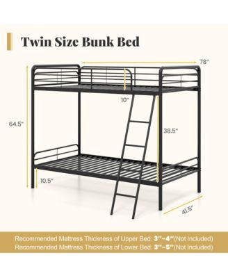 Twin Over Twin Bunk Bed Heavy Duty Metal Bunk Bed w/ Ladder Safety Guardrails