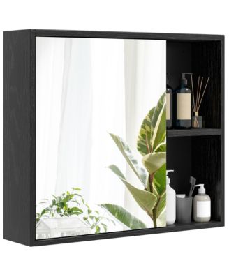 25" Engineered Wood, Silver Mirror Wall Mounted Storage Organizer w/ Single Mirror Door Bathroom Medicine Cabinet