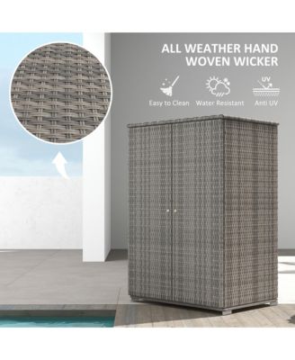 Outdoor Wicker Towel Rack for Pool w/ Drawer &amp; Cabinet, Dark