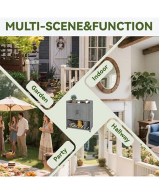 Potting Bench, Outdoor Wooden Storage Cabinet with Adjustable Shelf, Metal Tabletop