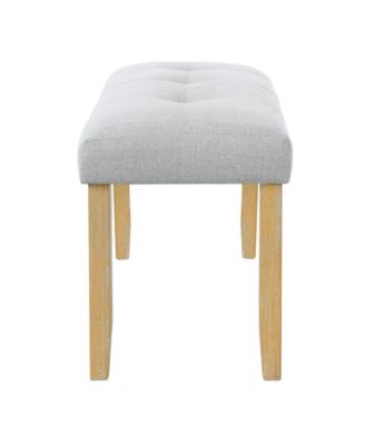 Linen Tufted Upholstered Bench with Padded Seat and Wood Legs for Entryway or Bedroom