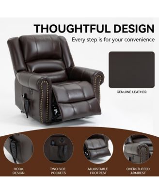 Dual Motor Power Lift Recliner with Massage & Heat, Leather Electric Chair with USB & Infinite Positions-Maison Boucle