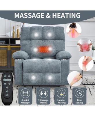 Heavy Duty Power Lift Recliner with Dual Motors, Massage & Heat, Infinite Position Chair with Cup Holders