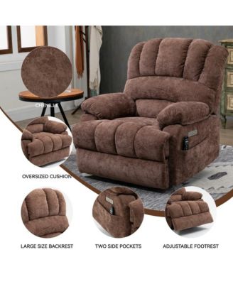 Oversized Power Lift Recliner for Big & Tall Adults, 23” Wide Chenille Chair with Massage, Heat & USB