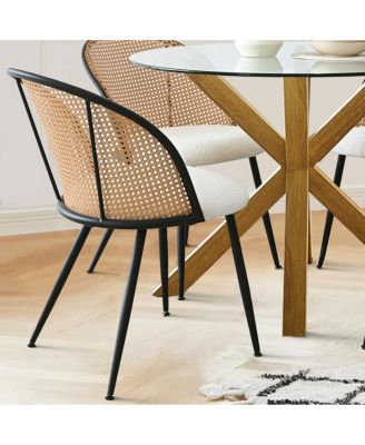 Round Glass Dining Table with 4 Rattan-Inspired Chairs,Dining Set