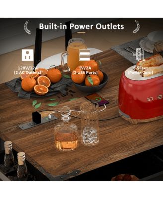 53.7" Farmhouse Kitchen Island with Drop Leaf, Power Outlet, Barn Doors & Drawers, Rolling Storage Cart