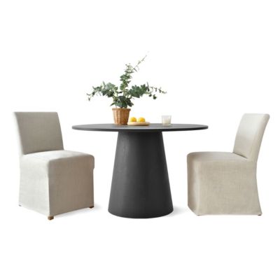 3 Pc. Wood Boucle Upholstered Removable Slipcover Pedestal Base Round Table Dining Room Set