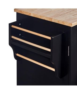 Rolling Kitchen Island 50-Inch with Rubber Wood Top, Slide-Out Shelves, 3 Drawers and Storage Racks