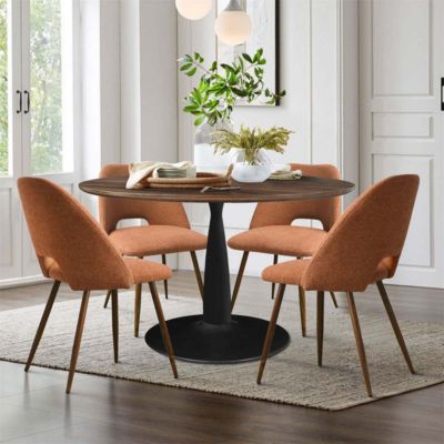Walnut Finish Table And 4 Comfortable Chairs 5-Piece Dining Set