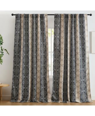William Boho Damask Striped Patterned Window Back Tab Rod Pocket Curtains Bedroom - Light Blocking Darkening Window Panels, Set of 2