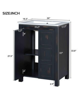 24x18x34" Small Bathroom Vanity Combo with Ceramic Sink and 2 Soft-Close Doors