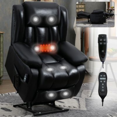 Electric Medium size Genuine Leather Power Lift Recliner Chair with 8-Point Vibration Massage and Lumbar Heating